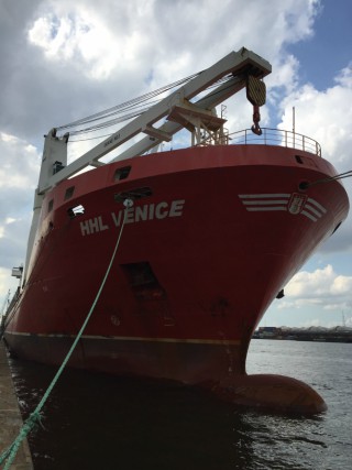 Loading of a new petroleum barge in Antwerp