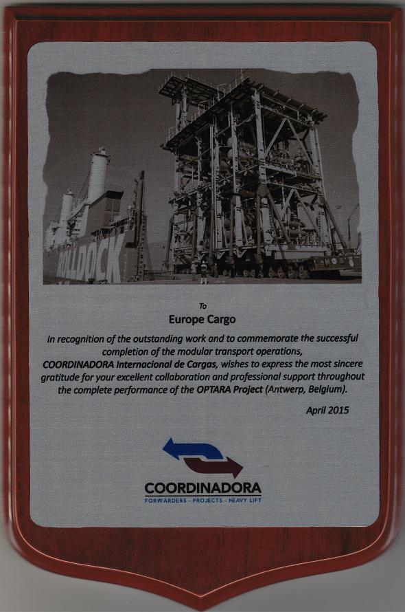 Europe Cargo rewarded by Coordinadora for their outstanding work